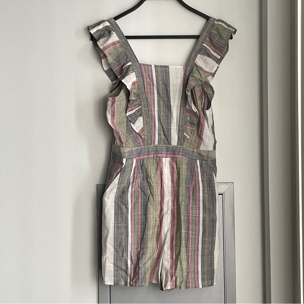 ENTRO Striped Ruffle Sleeveless 100% Cotton Romper
